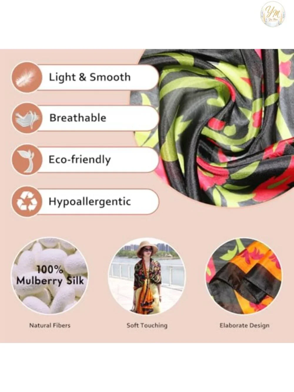 100% Mulberry Silk Shawl Wrap for Women Oversized Lightweight Pashmina Evening